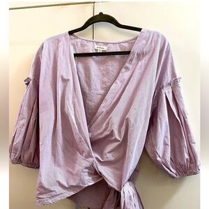 Max studio  ladies top cross over tie striped cotton size S baloon sleeves